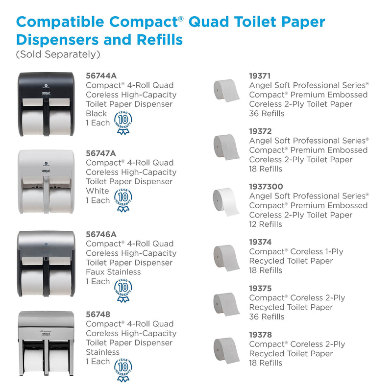 Compact 4-Roll Quad Coreless Toilet Paper Dispenser by GP PRO, Stainless Steel (56748)