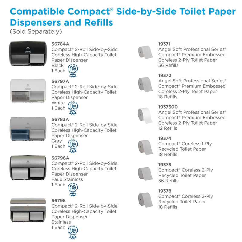 Compact 2-Roll Side-by-Side Coreless Toilet Paper Dispenser by GP PRO, Stainless (56798)