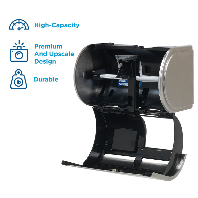 Compact 2-Roll Side-by-Side Coreless Toilet Paper Dispenser by GP PRO, Stainless (56798)