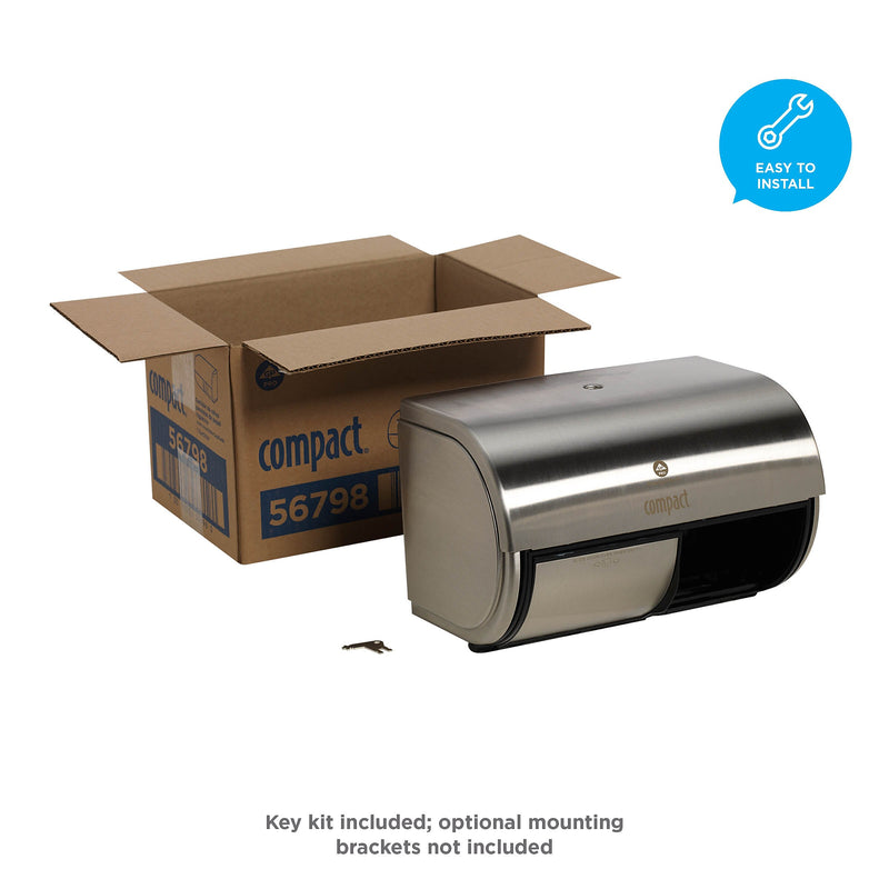 Compact 2-Roll Side-by-Side Coreless Toilet Paper Dispenser by GP PRO, Stainless (56798)