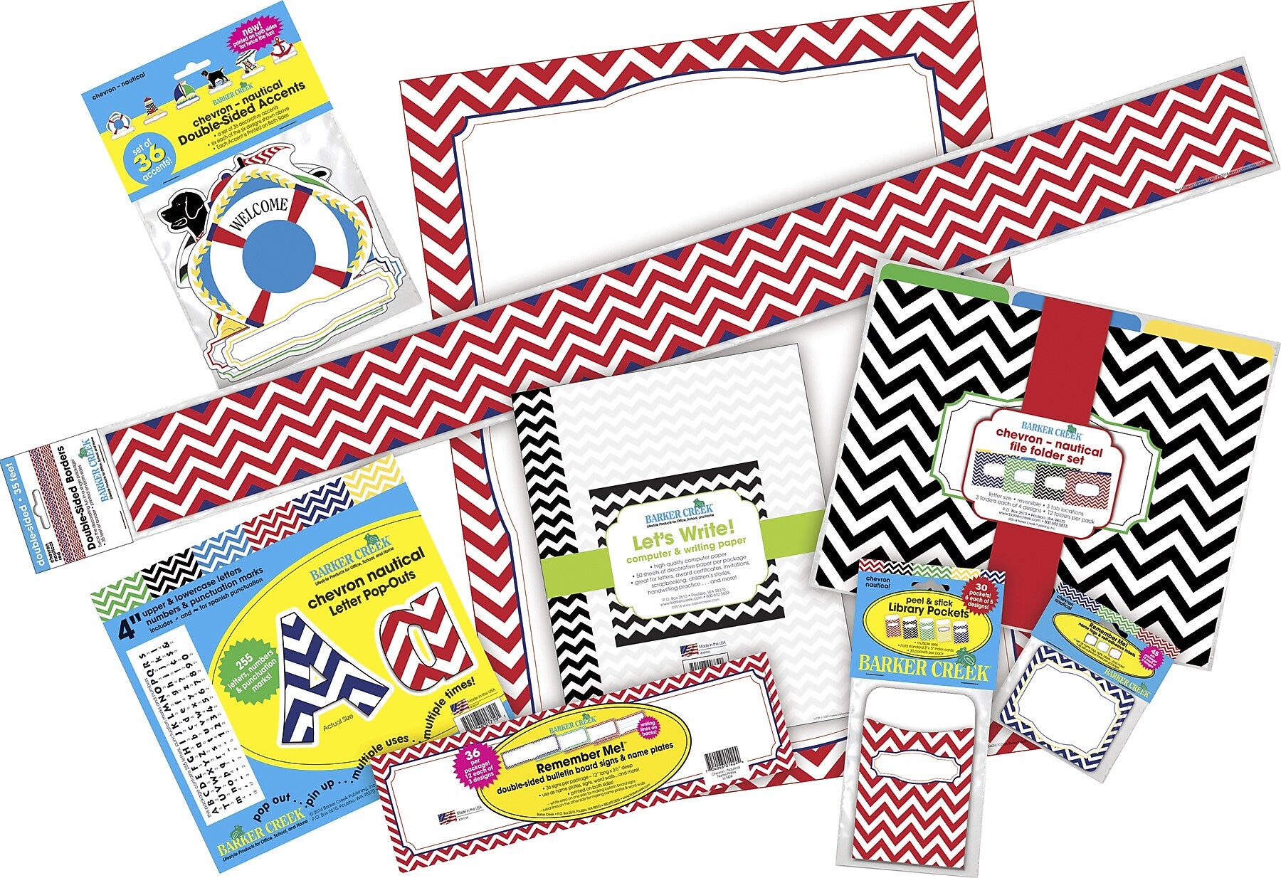 Barker Creek Chevron Nautical Designer Classroom Set (BCP-3582)