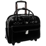 McKlein Roseville Leather Briefcase, Laptop Compatible, Rolling, TSA Checkpoint Friendly, Black (96645)
