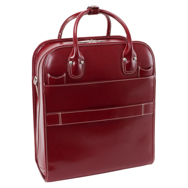 McKlein W Series Leather Briefcase, Laptop Compatible, Rolling, Red Trimmed In Sand (96496)