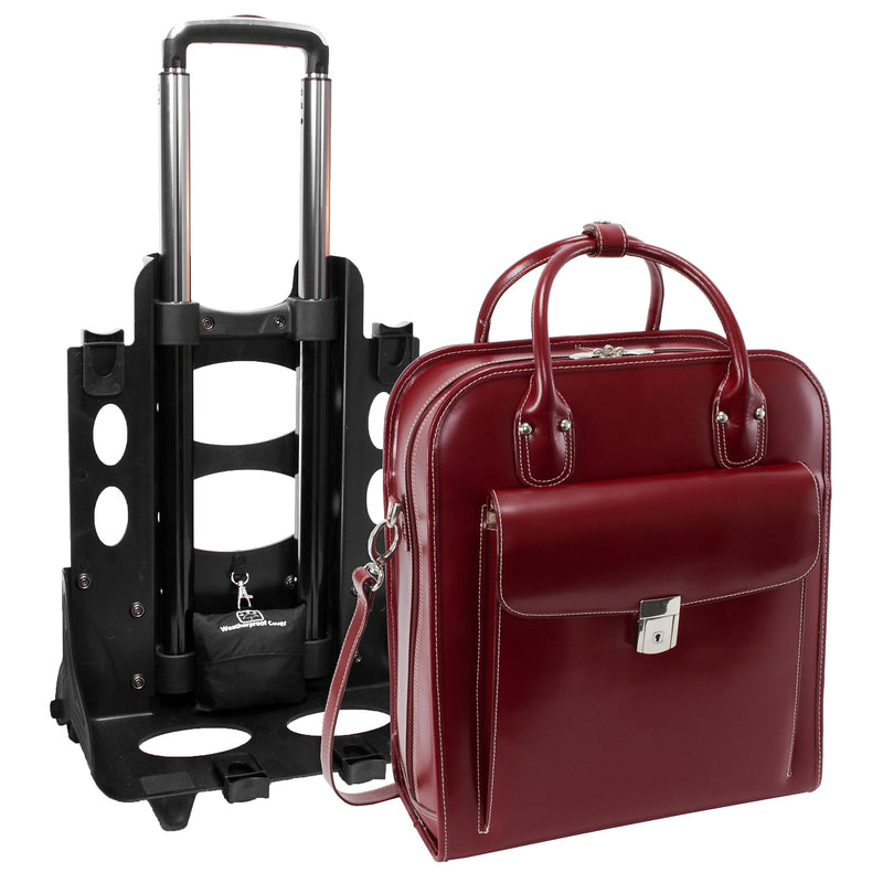 McKlein W Series Leather Briefcase, Laptop Compatible, Rolling, Red Trimmed In Sand (96496)