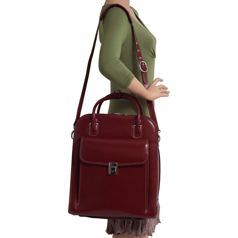 McKlein W Series Leather Briefcase, Laptop Compatible, Rolling, Red Trimmed In Sand (96496)