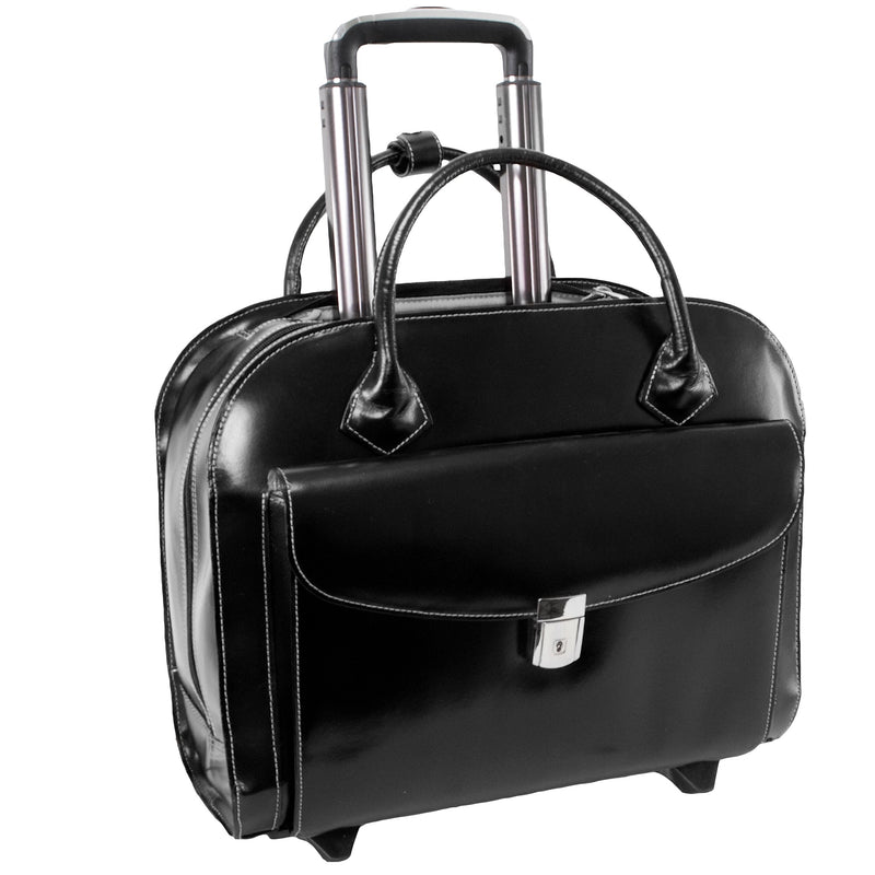 McKlein Limited Edition Leather Briefcase, Laptop Compatible, Rolling, Black (96145A)