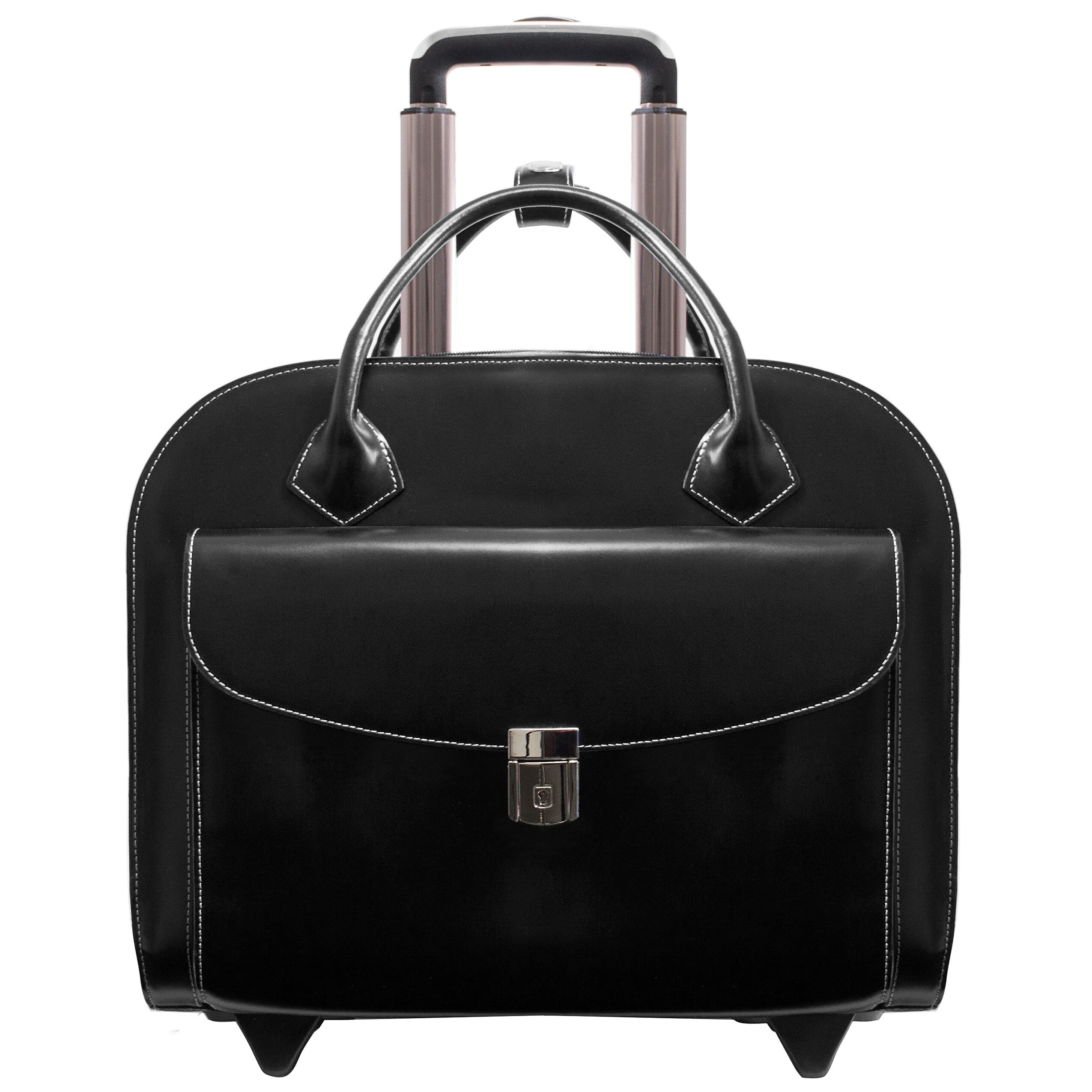 McKlein Limited Edition Leather Briefcase, Laptop Compatible, Rolling, Black (96145A)