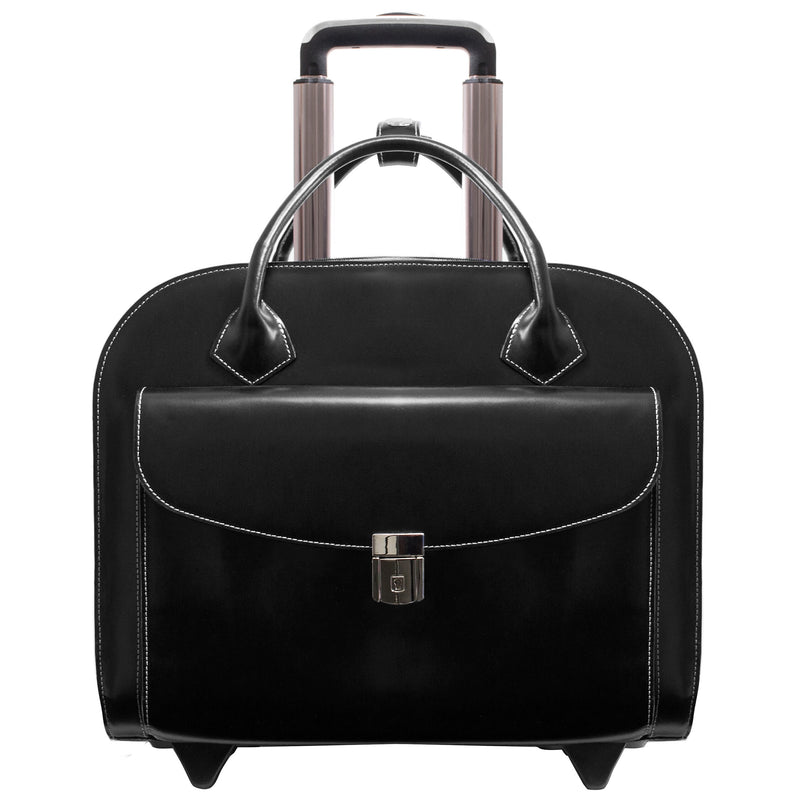 McKlein Limited Edition Leather Briefcase, Laptop Compatible, Rolling, Black (96145A)