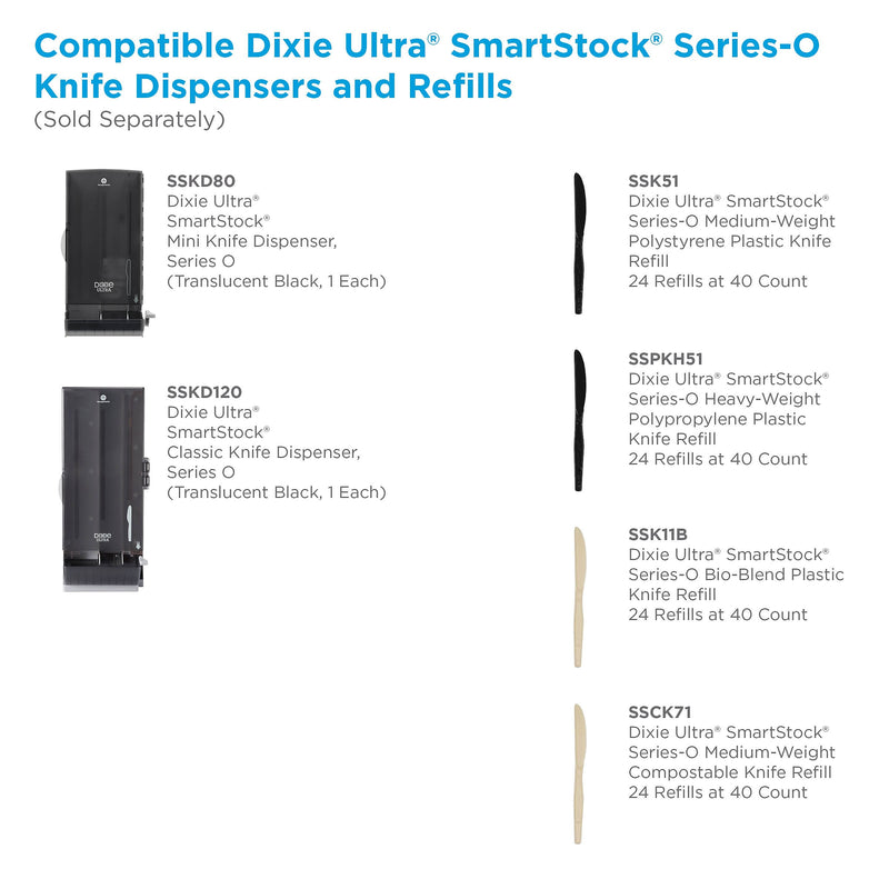Dixie Ultra SmartStock Series-O Plastic Knife Refills, Medium-Weight, Black, 960/Carton (SSK51)
