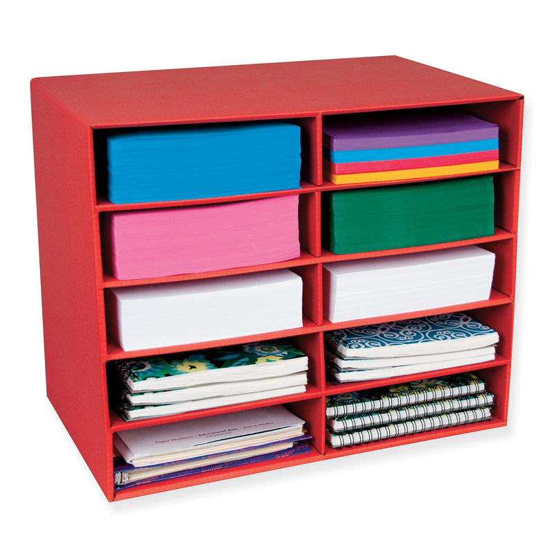Pacon Classroom Keepers 10-Shelf Organizer, Corrugated Cardboard, 17" x 12.88" x 21", Red (PAC001314)