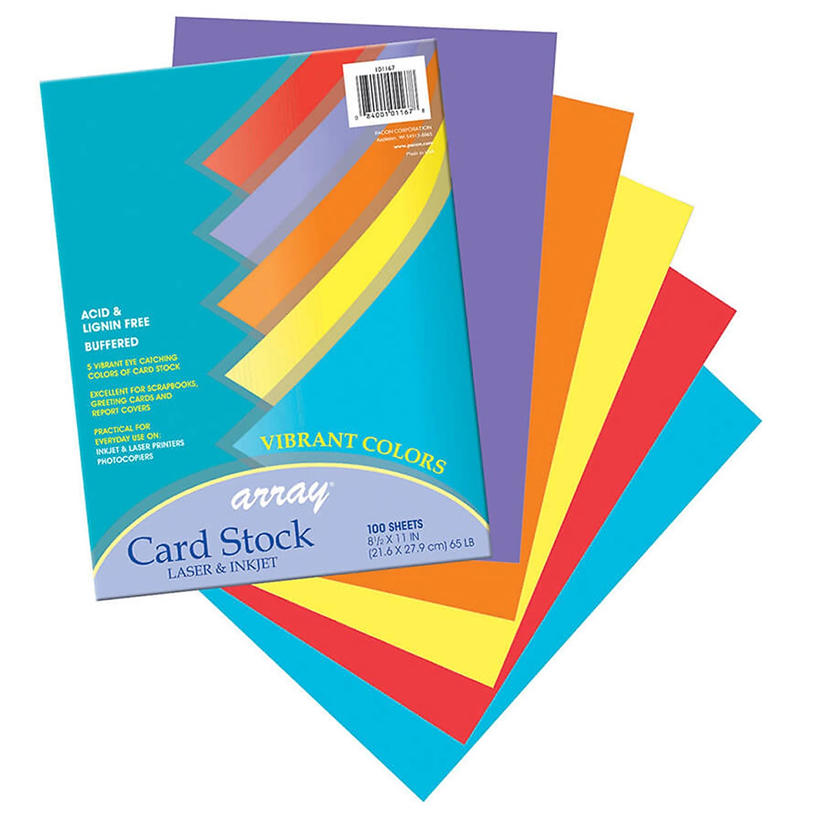 Pacon Array 65 lb. Cardstock Paper, 8.5" x 11", Assorted Colors, 100 Sheets/Pack, 2 Packs/Bundle (PAC101167)