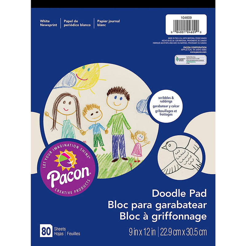 Pacon® Art Street® White Doodle Pad, 9" x 12", 80 Sheets per Pad, Pack of 6 (PAC104609-6)