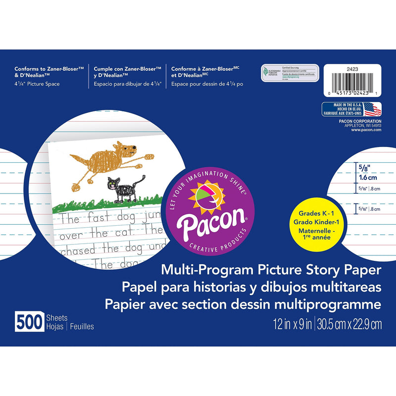 Pacon® D'Nealian Zaner-Bloser Multi-Program Picture Story Paper, Grades Kindergarten - 1st