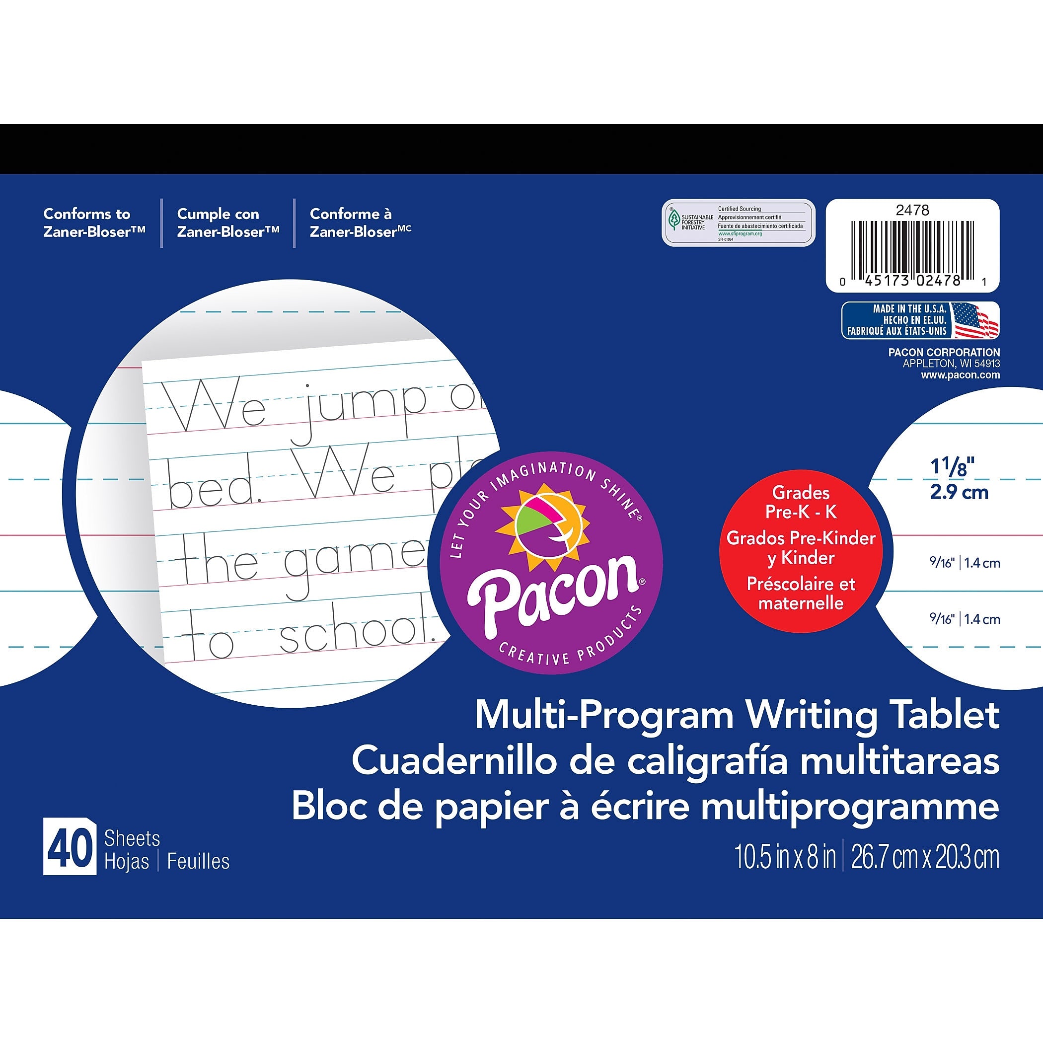 Pacon Zaner-Bloser Multi-Program Handwriting Tablet Paper, Grades Kindergarten