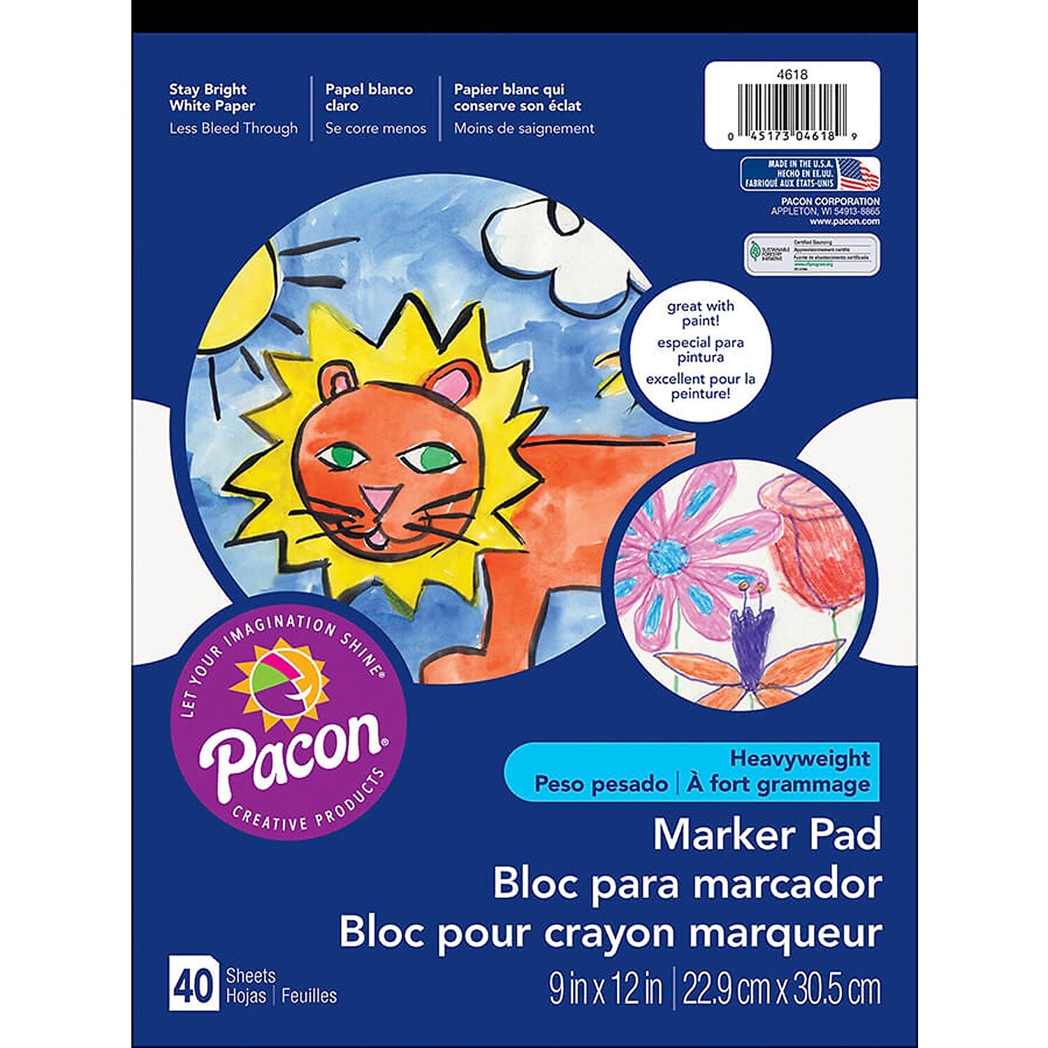 Pacon Prang Watercolor and Marker Pad, 9" x 12", White, 40 Sheets/Pad, 6 Pads/Pack (PAC4618-6)