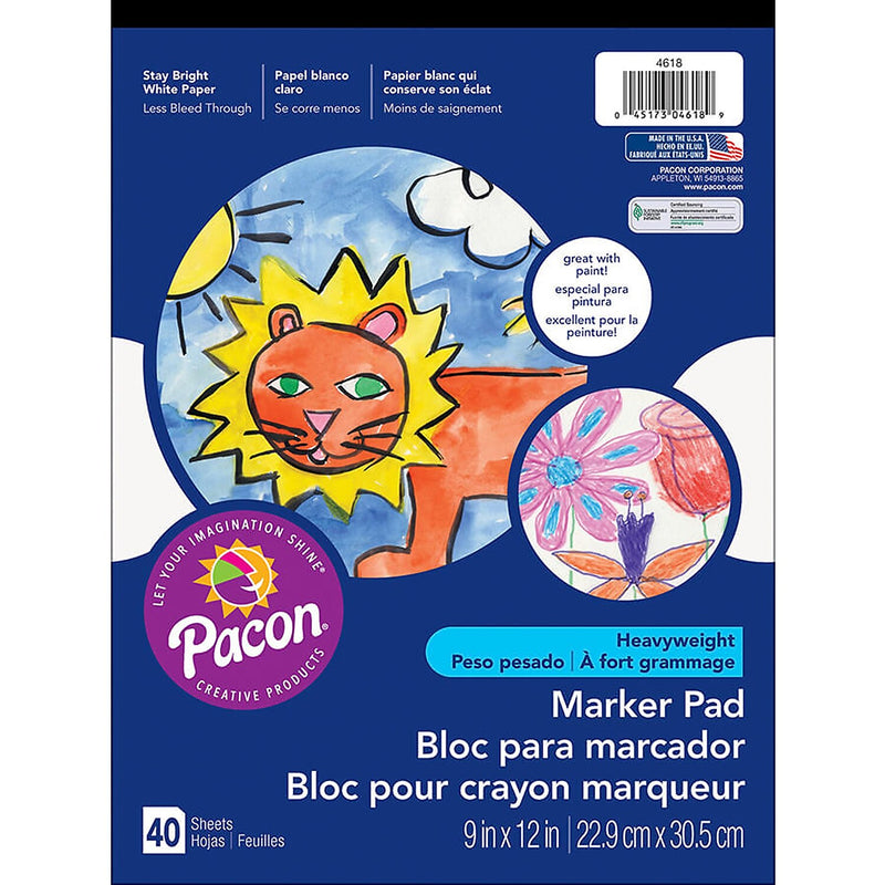 Pacon Prang Watercolor and Marker Pad, 9" x 12", White, 40 Sheets/Pad, 6 Pads/Pack (PAC4618-6)
