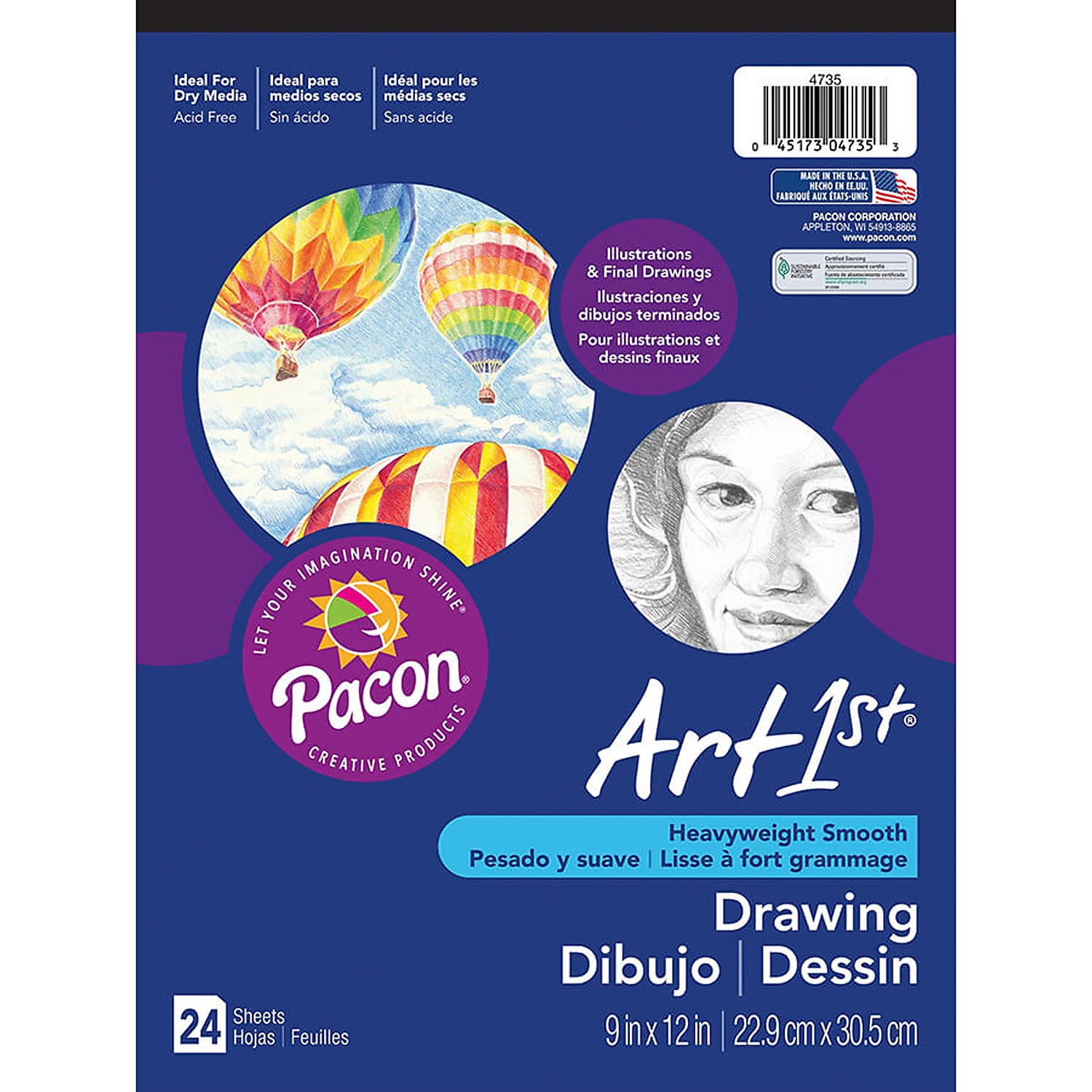 Pacon Art1st White Drawing Paper Pad, 12" x 9", White, 6 Pads/Pack 24 Sheets/Pad (PAC4735)