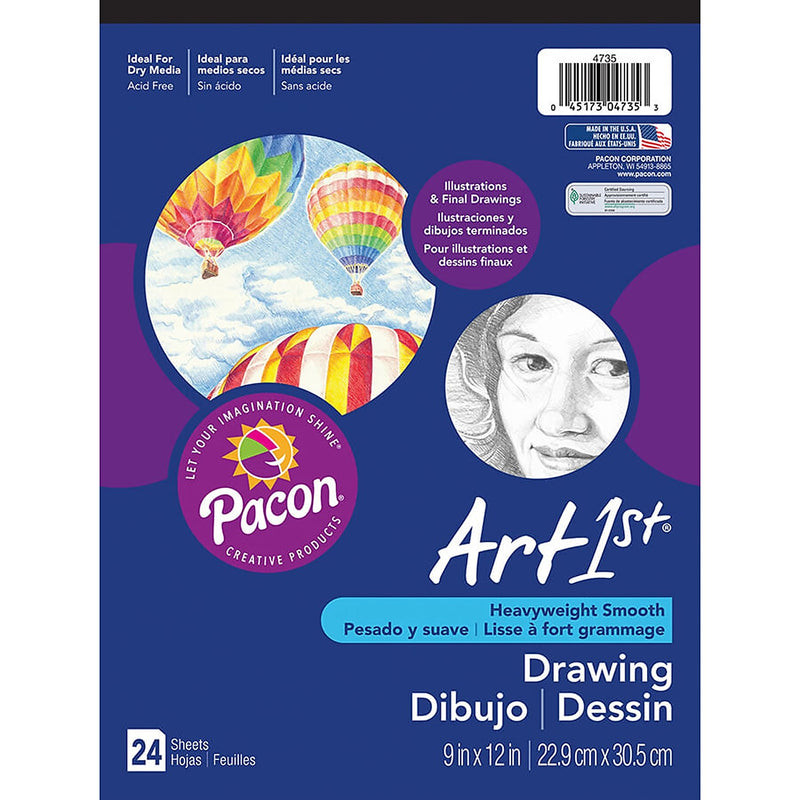 Pacon Art1st White Drawing Paper Pad, 12" x 9", White, 6 Pads/Pack 24 Sheets/Pad (PAC4735)