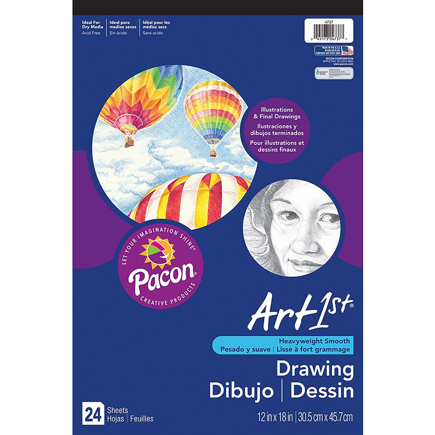 Pacon Art1st 18" x 12" Drawing Sketch Pad, 24 Sheets/Pad, 3/Bundle (PAC4737)
