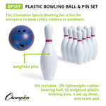 Champion Sports Plastic Bowling Pin Set, White/Multicolor (CHSBPSET)