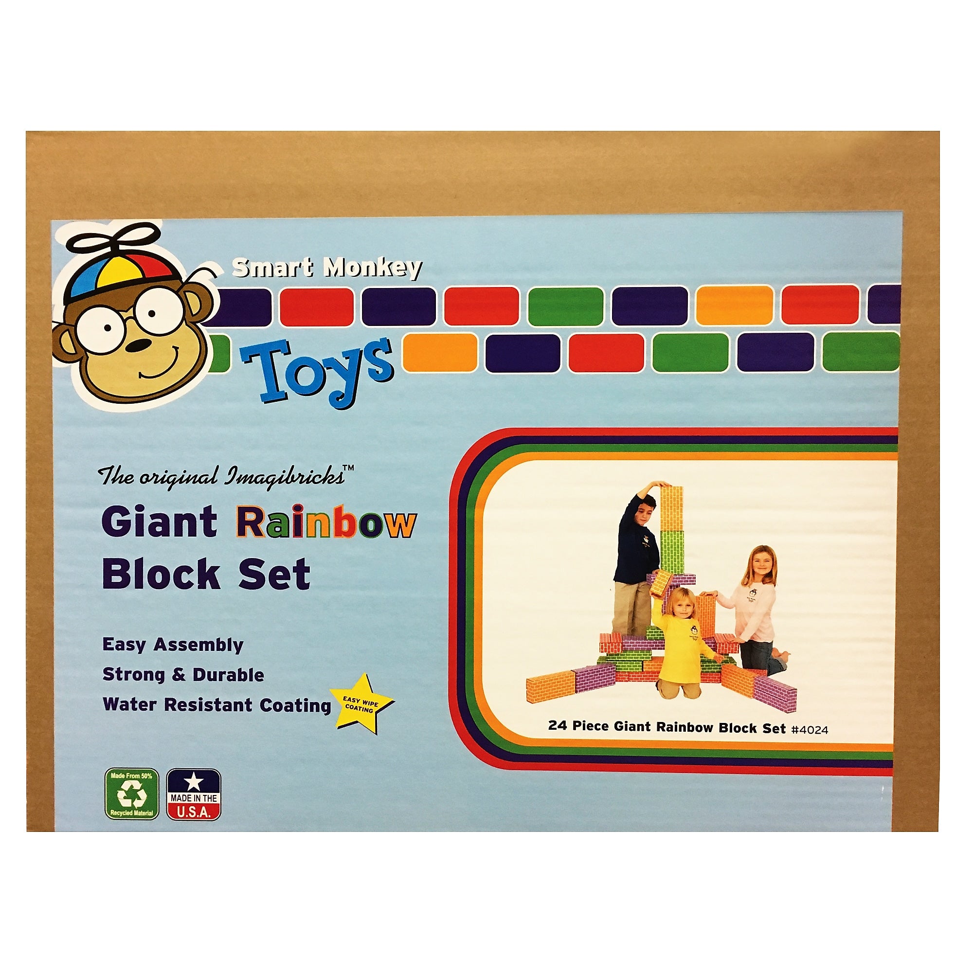 Smart Monkey Toys ImagiBRICKS™ Giant Rainbow Building Block Set, 24 Pieces/Set (IMA4024)
