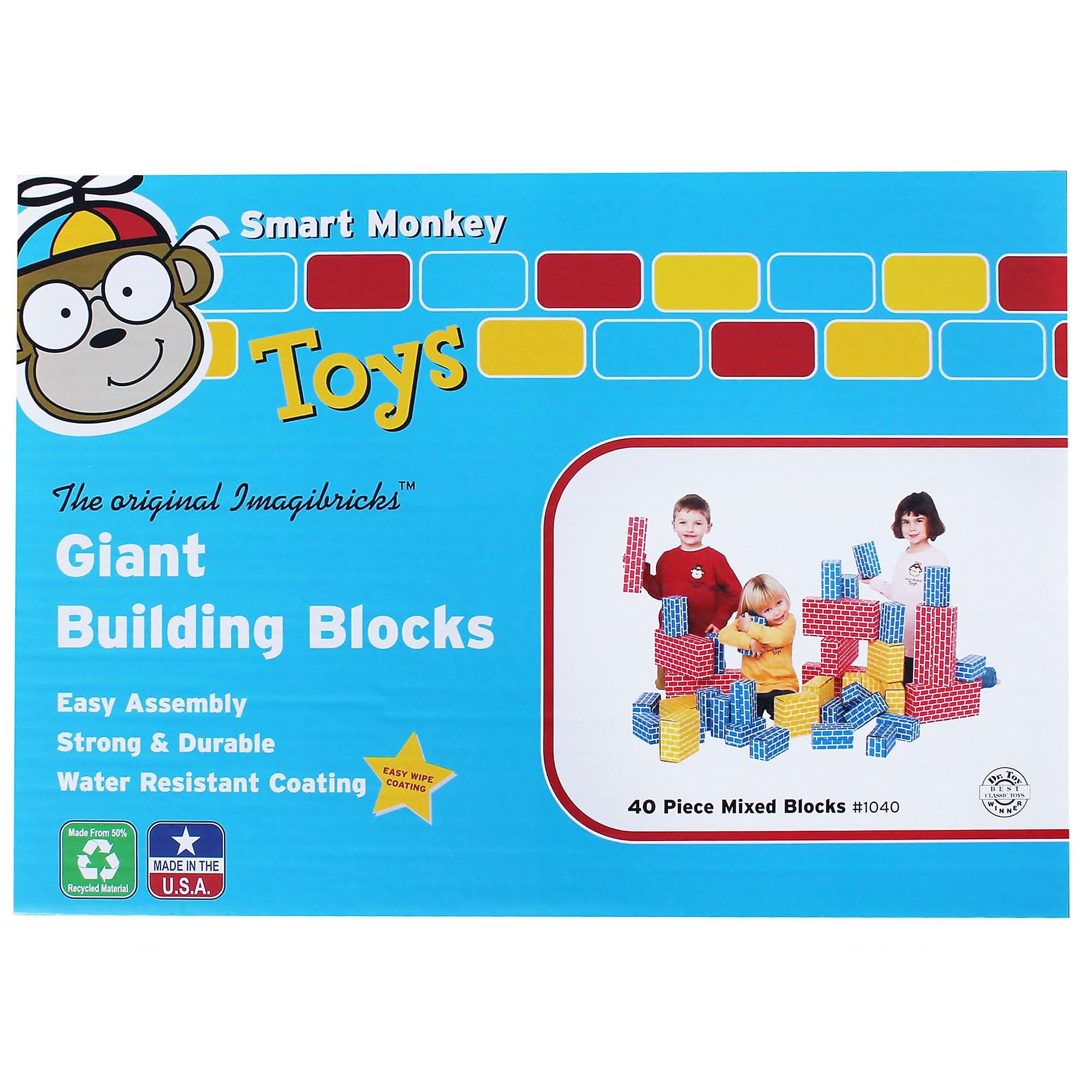 Smart Monkey Toys ImagiBRICKS Giant Building Block Set, 40 Pieces/Set (IMA1040)
