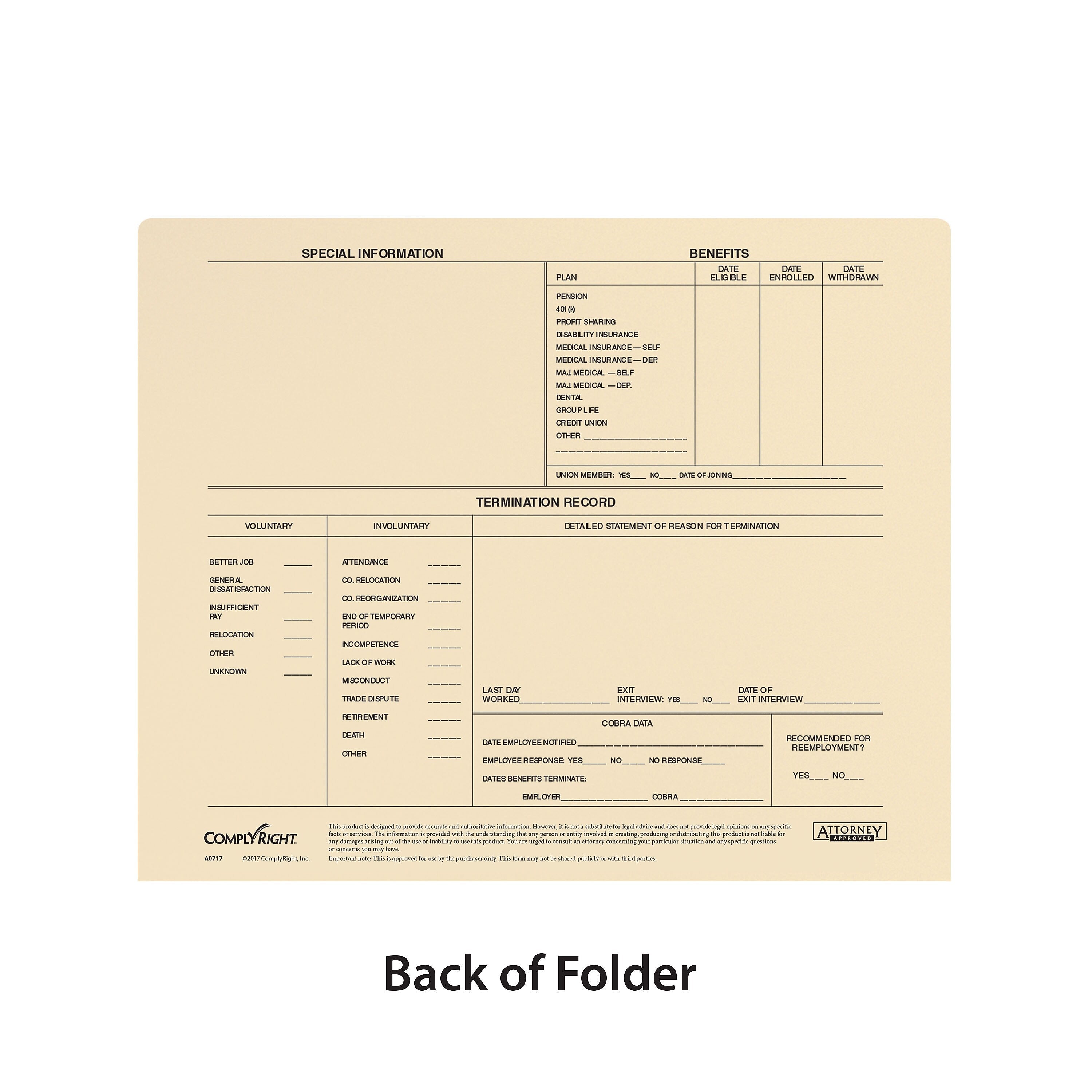ComplyRight Employee Personnel Envelope (A0717)