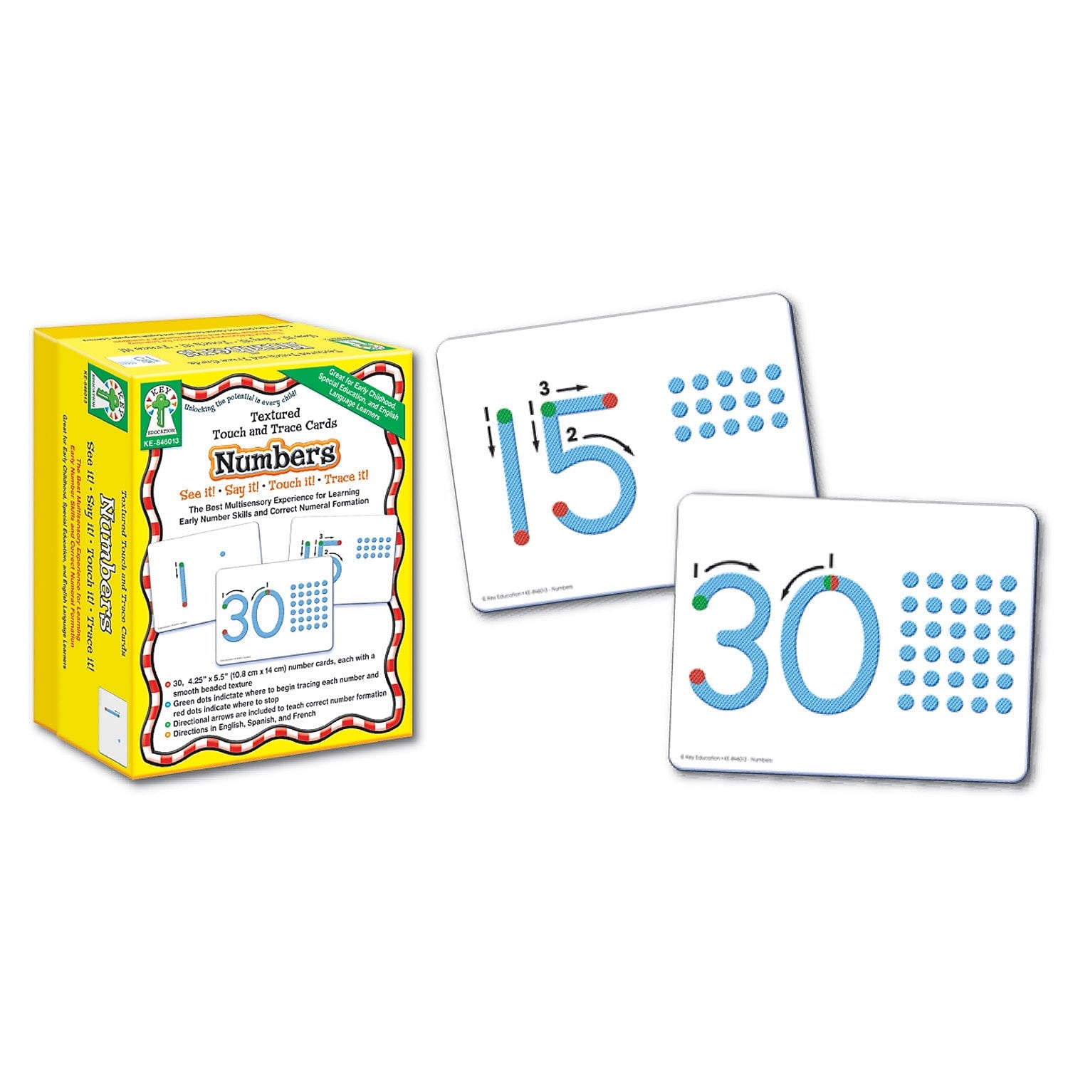 Carson Dellosa Textured Touch and Trace Number Flash Cards, 30/Box (KE-846013)