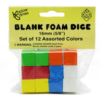 Koplow Games Assorted Color Blank Foam Dice, 12/Pack (KOP17335)