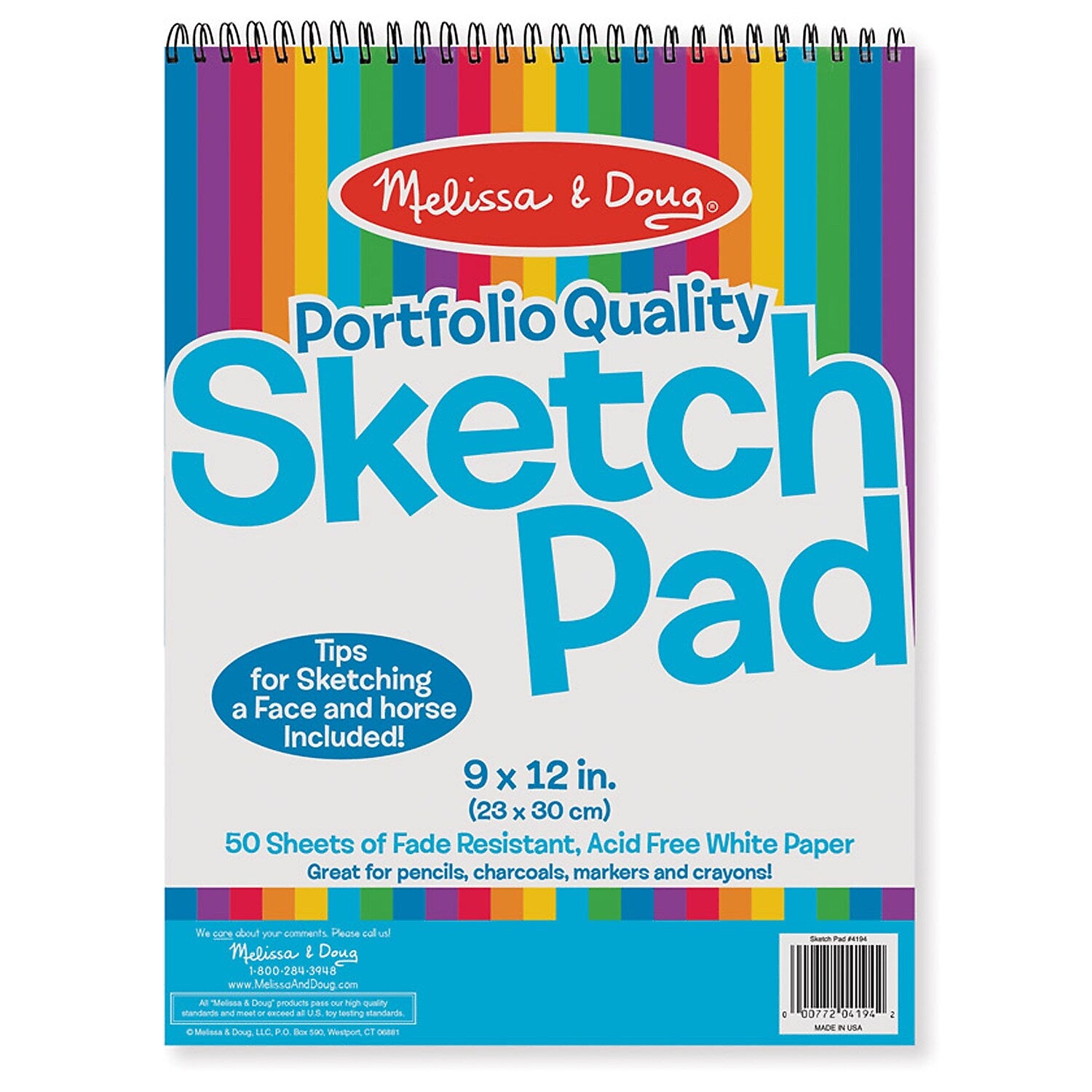 Melissa & Doug 9" x 12" Wire Bound Sketch Pad, 4 Pads/Bundle (LCI4194)