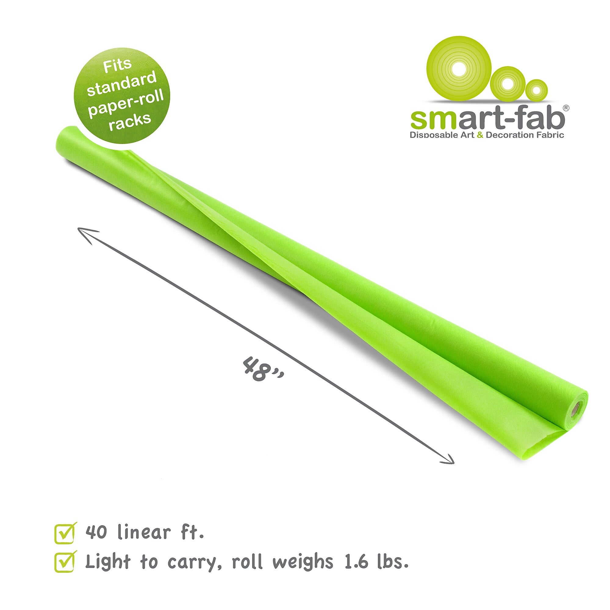 Smart-Fab®, 48" x 40', Apple Green, Disposable Art & Decoration Fabric Roll (SMF1U384804056)