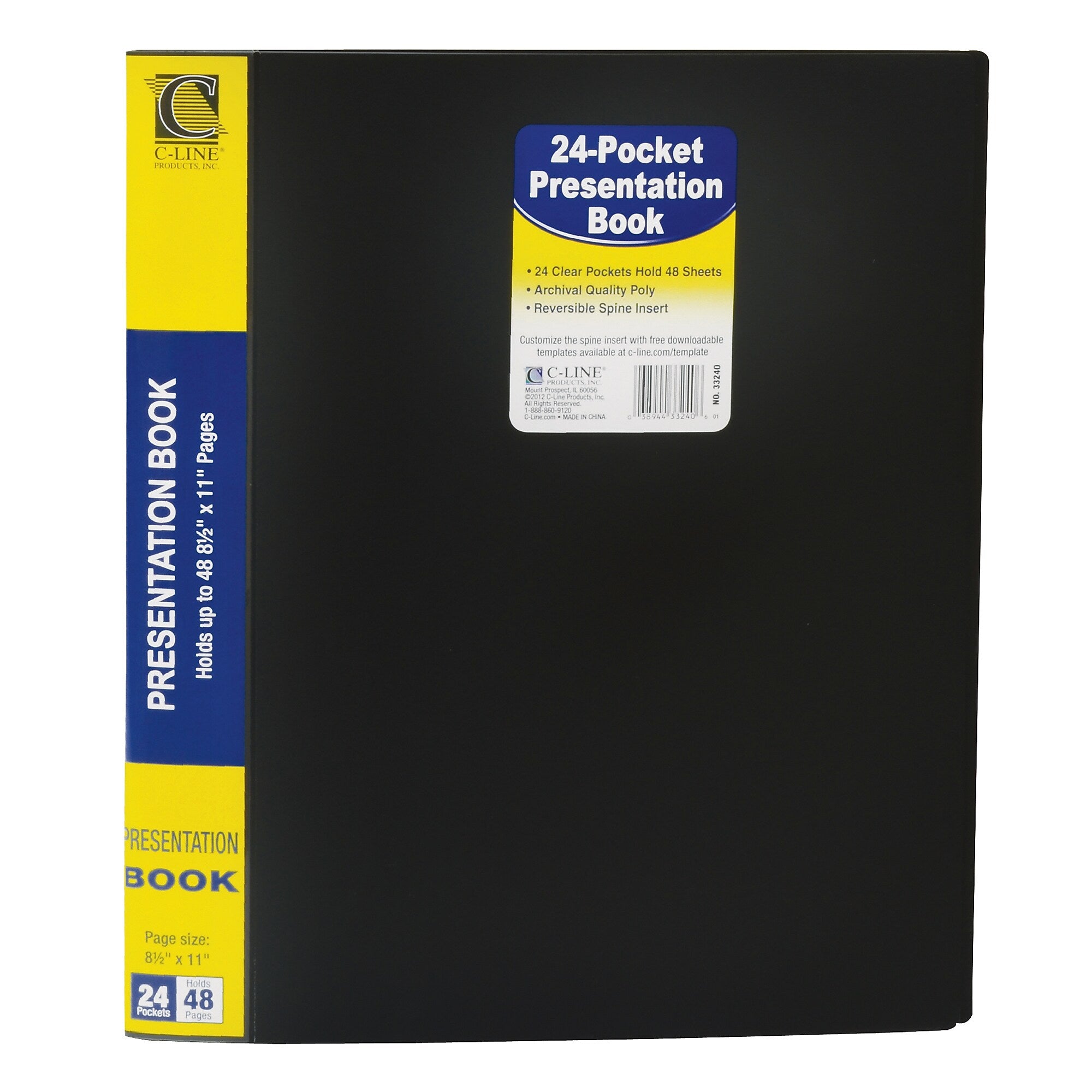 C-Line Presentation Book with Sheet Protector, 24 Pockets, Letter, Black (CLI33240)