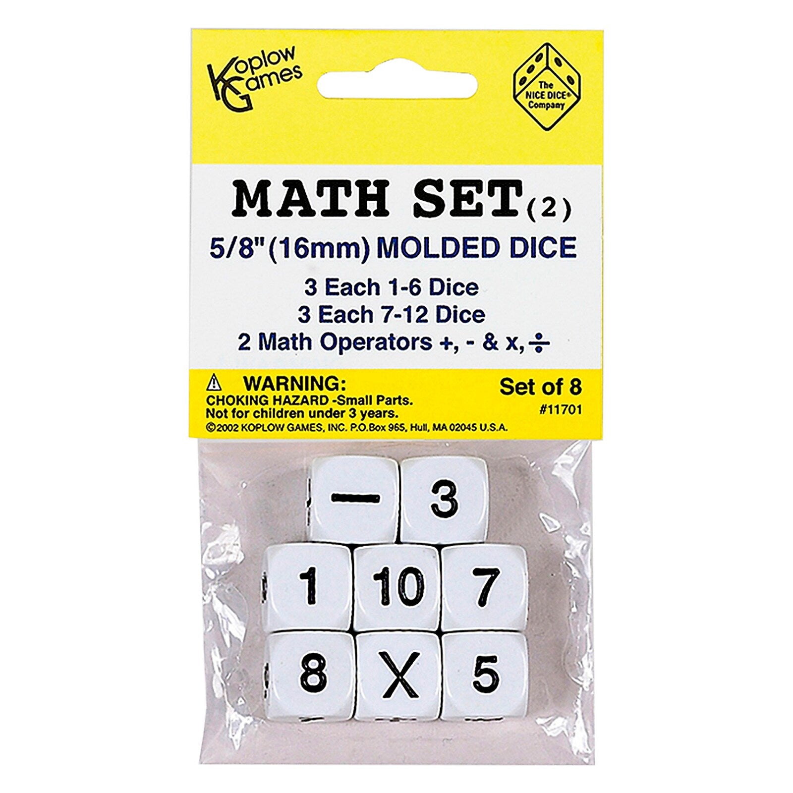 Koplow Games Whole Number Dice, 8/Set (KOP11701)