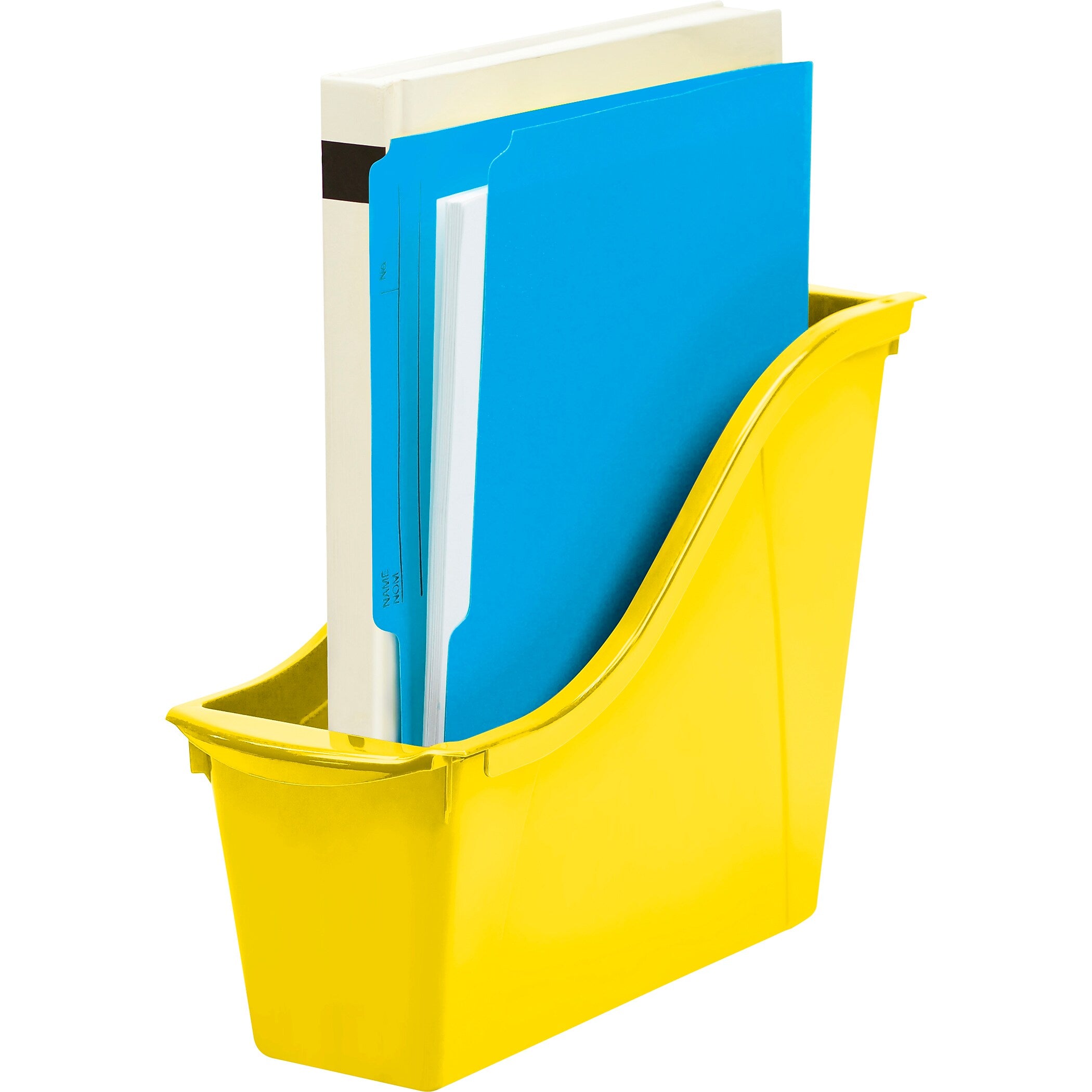 Storex Small Book Bin, 11.75"L x 4.5"W x 8.5"H, Yellow, Set of 6 (STX71112U06C)