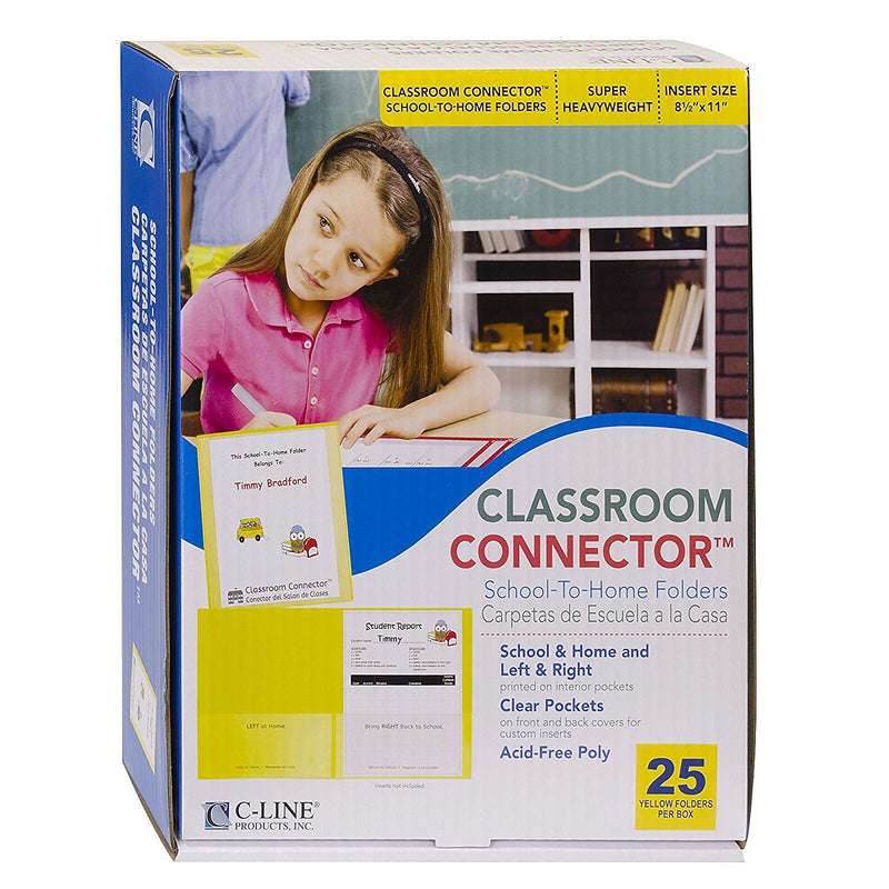 C-Line Classroom Connector School-to-Home Heavy Duty File Folder, Letter Size, Yellow, 25/Box (CLI32006)