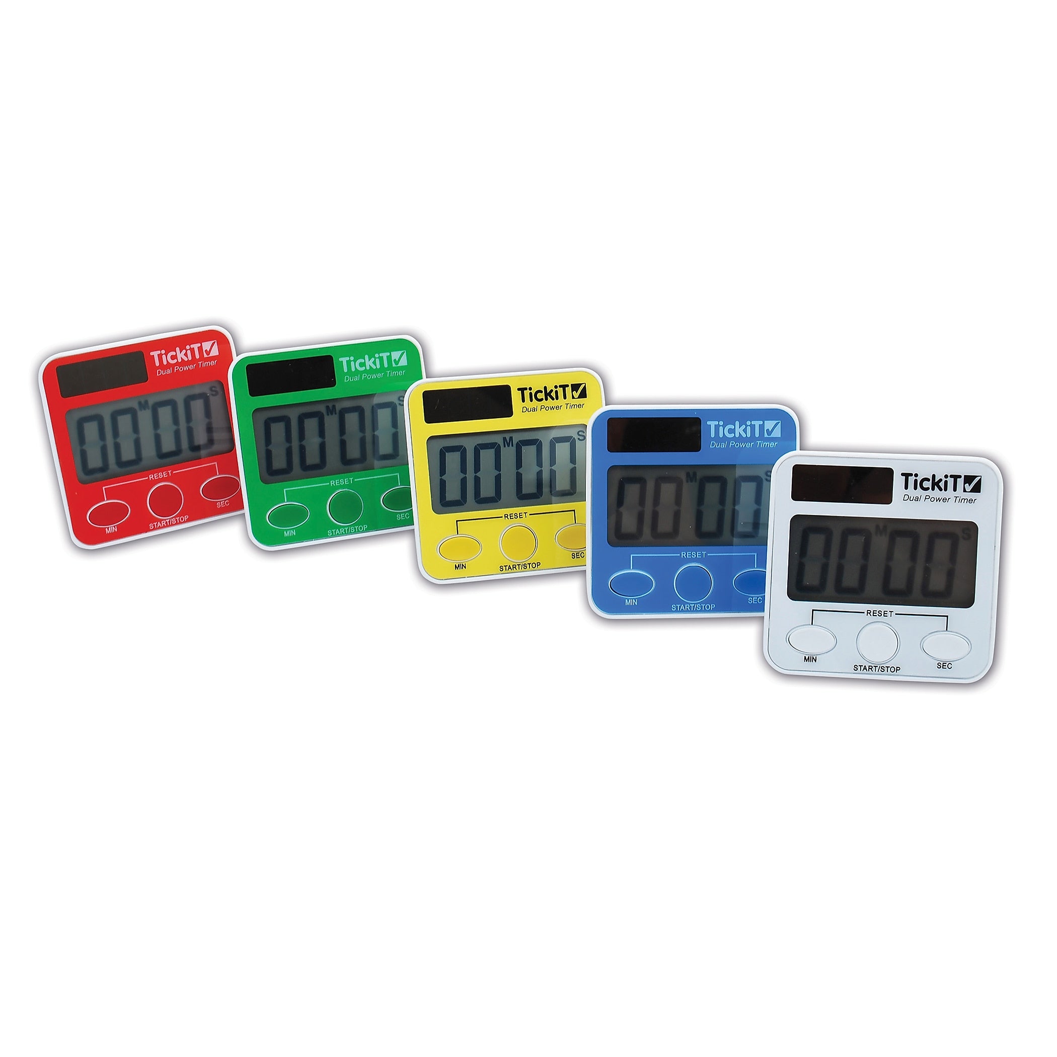 TickiT Dual Power Digital Timers, Assorted Colors, 5/Set (CTU9500)