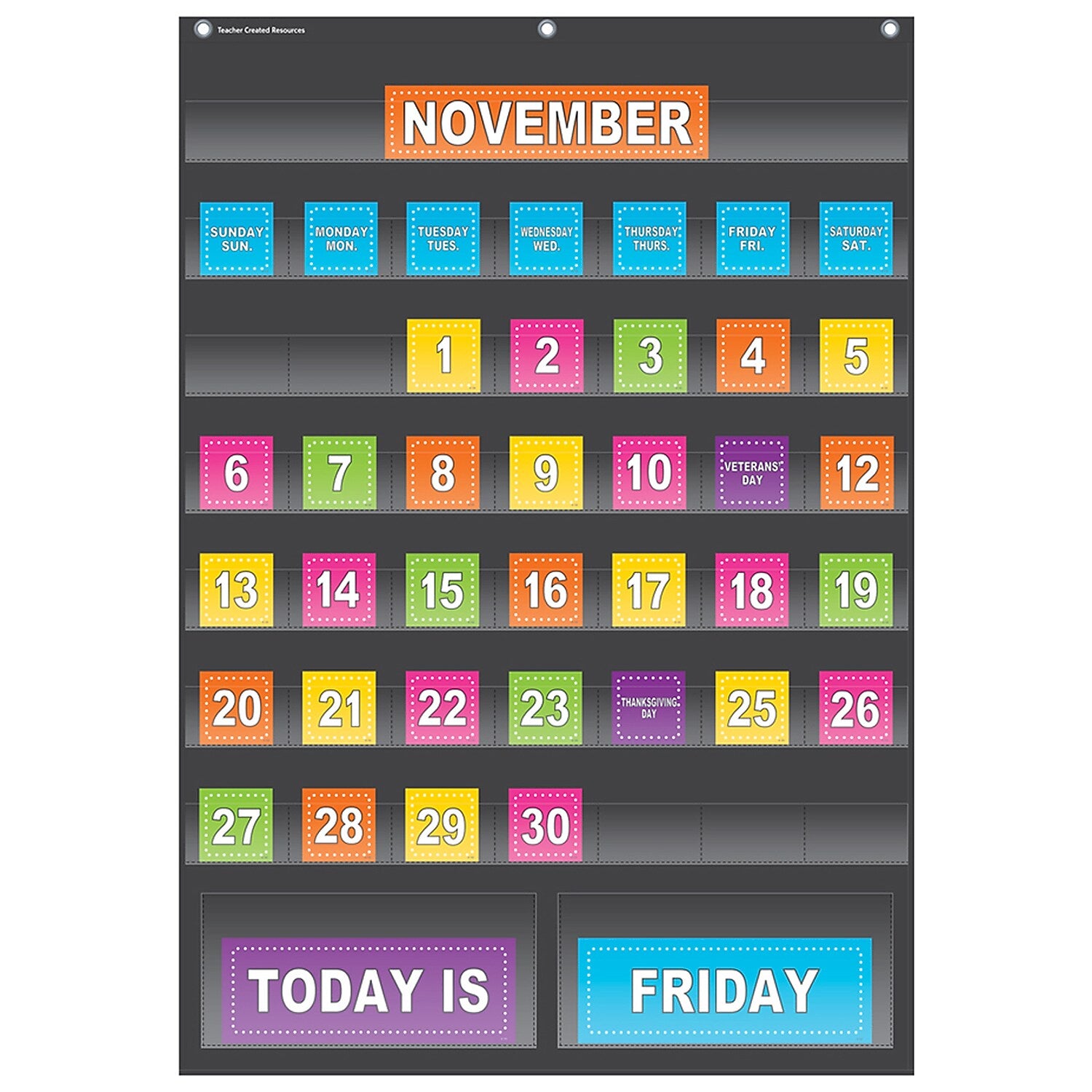 Teacher Created Resources Calendar Pocket Chart Plastic and Metal, Black, 36 x 25" 45 Pocket Chart (TCR20748)
