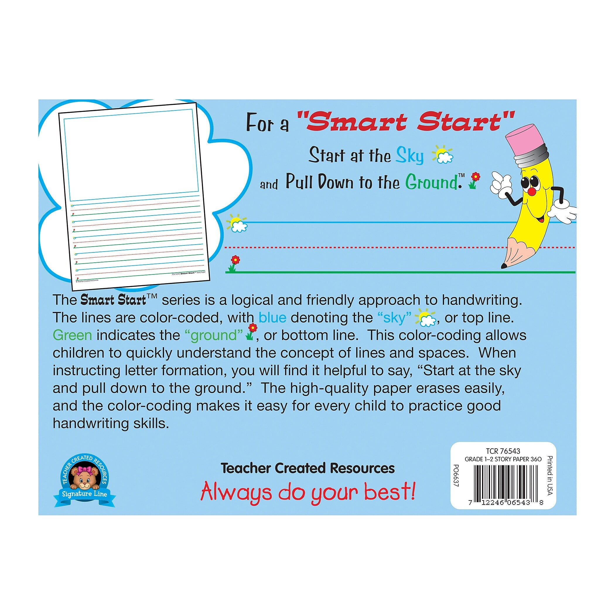 Teacher Created Resources K, 1 5/8" Space Writing Paper, Printed, Letter 8.50" x 11", White Paper, 360Sheet