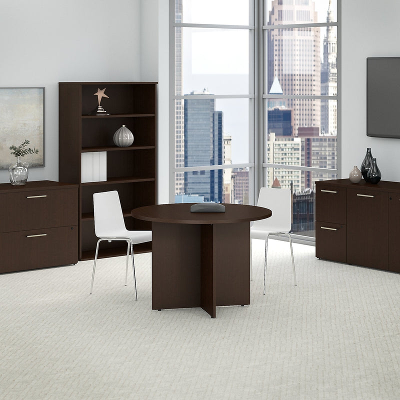Bush Business Furniture 42W Round Conference Table with Wood Base, Mocha Cherry (99TB42RMR)