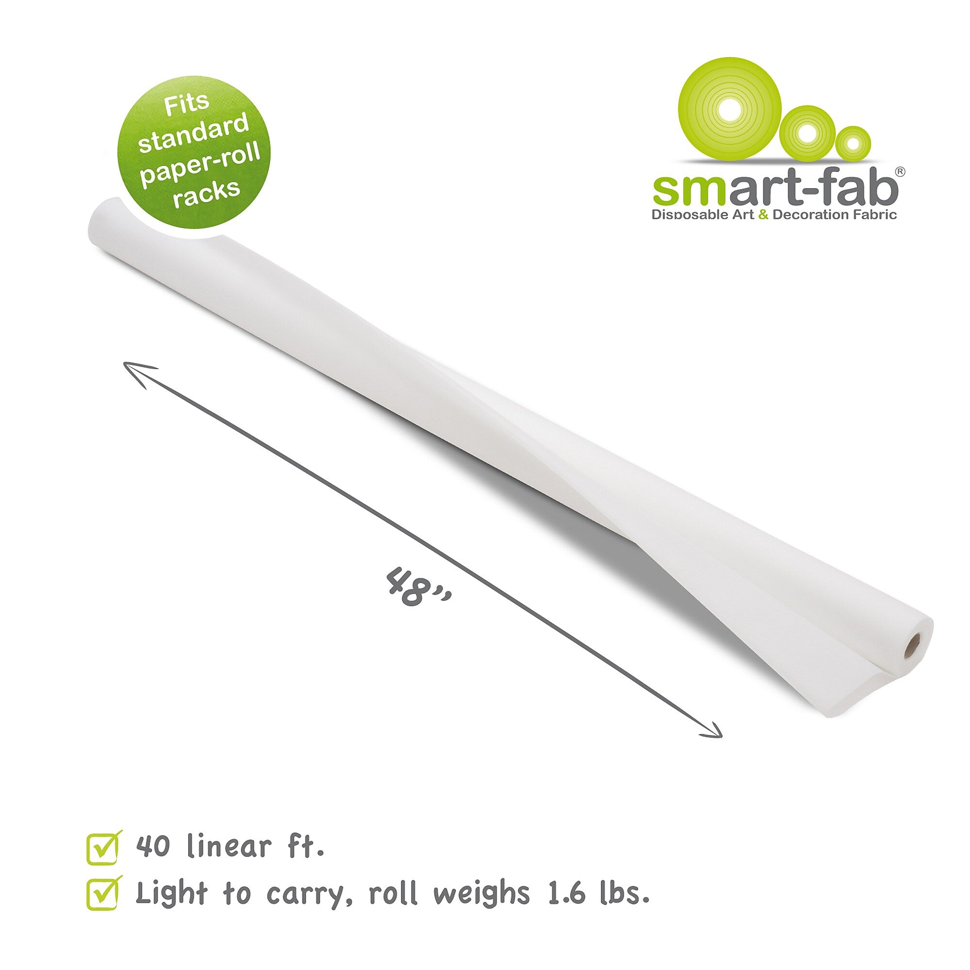 Smart-Fab®, 48" x 40', White, Disposable Art & Decoration FabricRoll (SMF1U384804010)
