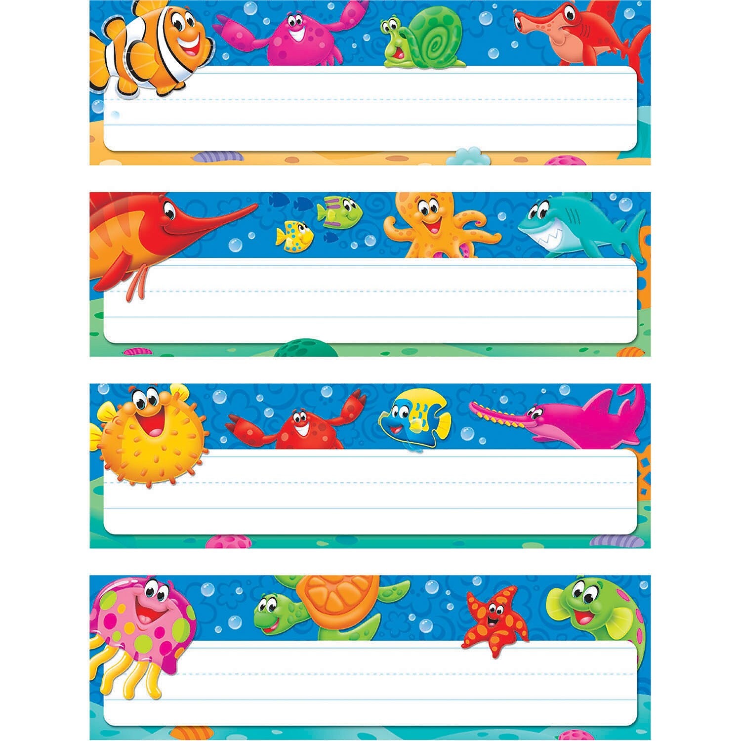 Trend Enterprises Desk Toppers Sea Buddies School Name Plates, 9.5" x 2.88", 32/Pack (T-69948)