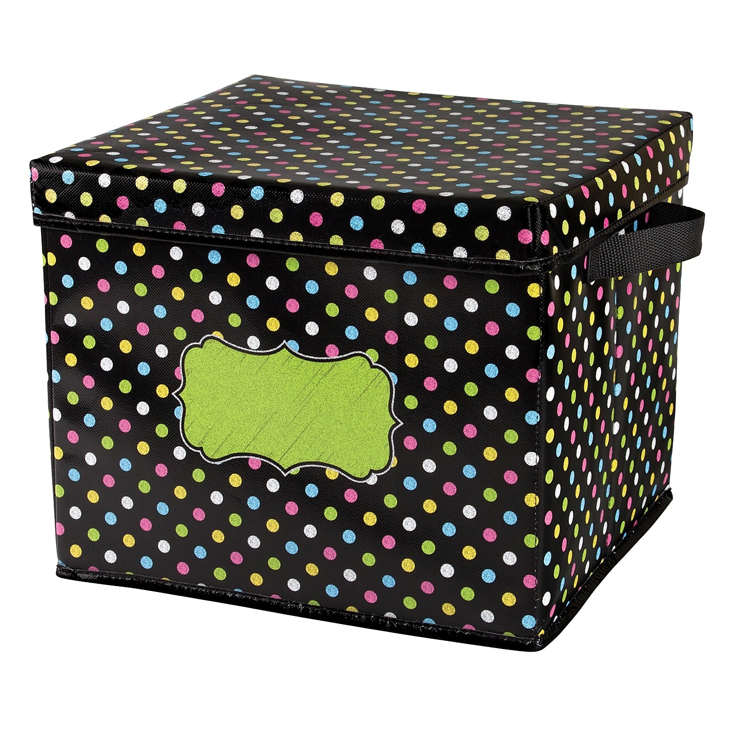 Teacher Created Resources Chalkboard Brights 12"H x 13"W Non-Woven PVC Bin, Black with Multicolor Dots (TCR20766)