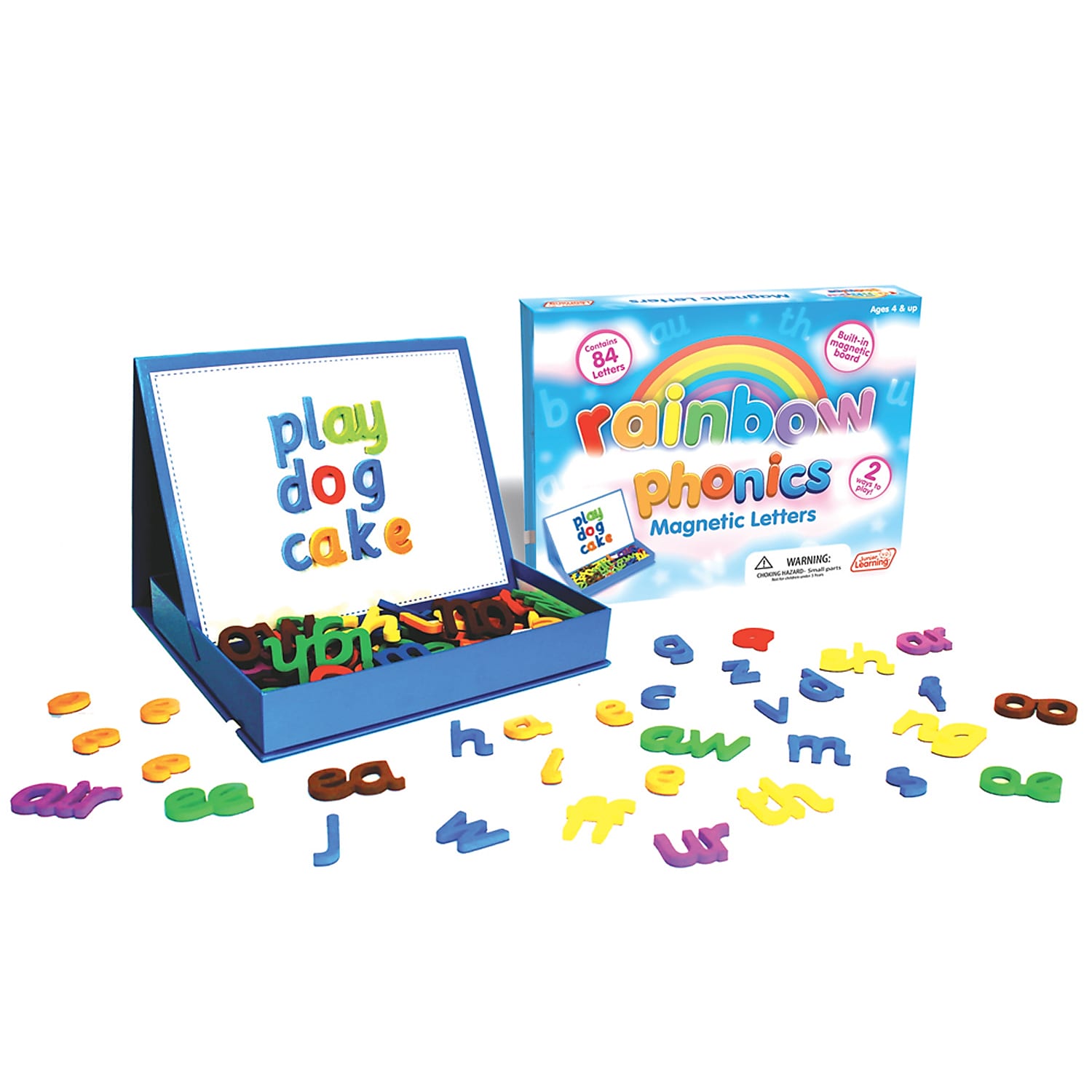 Junior Learning 6.5" x 6.5" Rainbow Phonics Magnetic Letters & Built-in Magnetic Board, Assorted Colors (JRL194)
