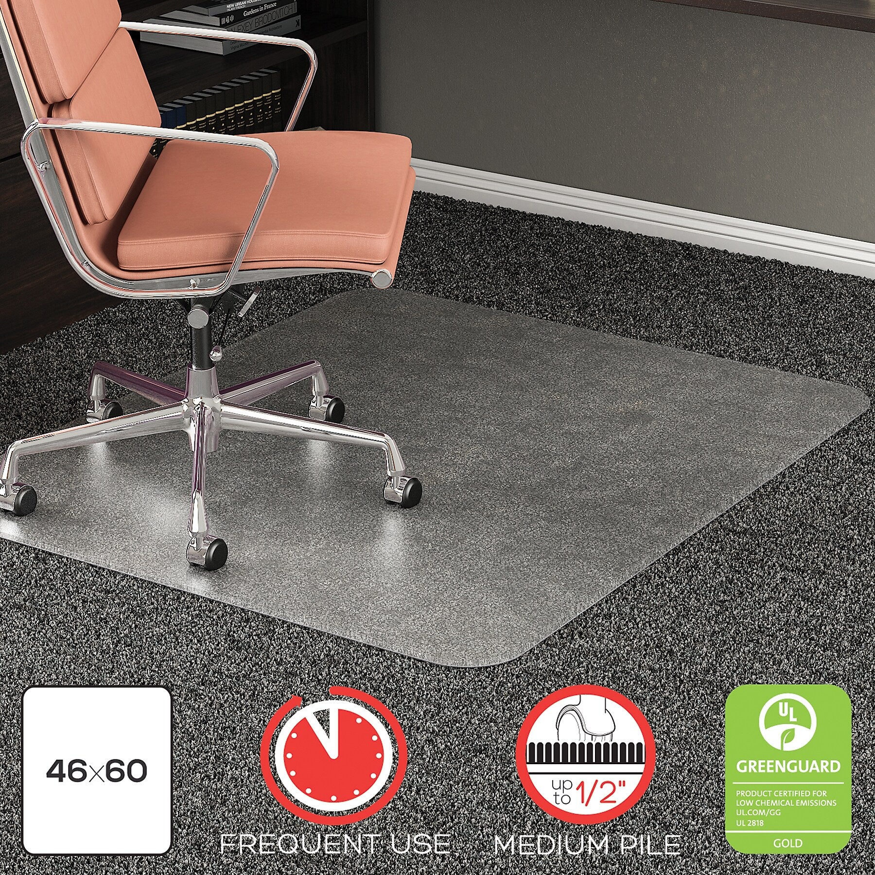 Deflect-O RollaMat Carpet Chair Mat, 46" x 60'', Medium-Pile, Clear (CM15443F)