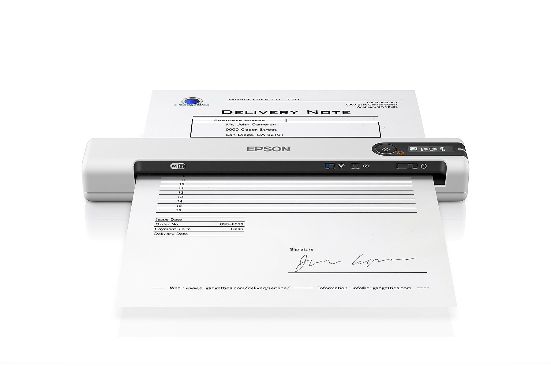 Epson DS-80W USB/Wireless Portable Document Scanner, White (B11B253202)