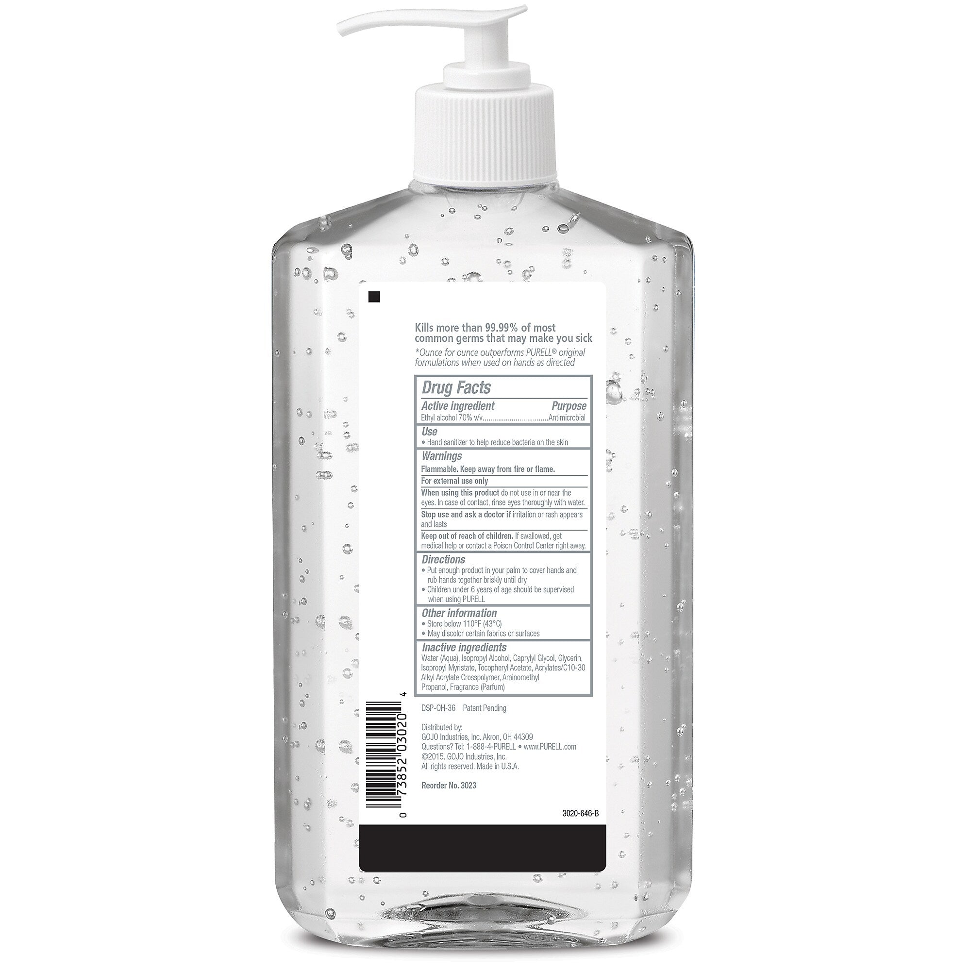 PURELL Advanced 70% Alcohol Gel Hand Sanitizer, Clean Scent, 20 oz., 12/Carton (3023-12)