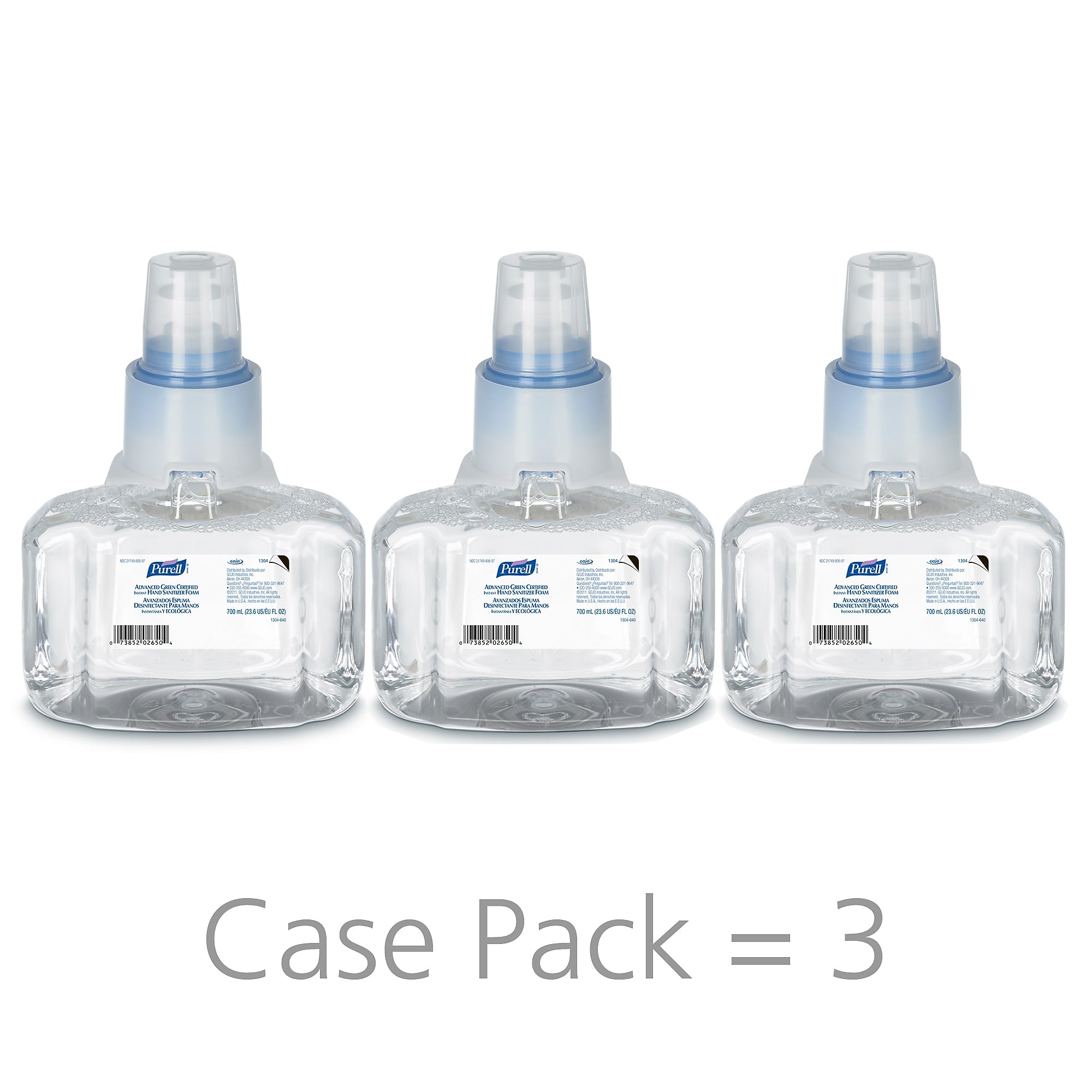 PURELL Advanced 70% Alcohol Foaming Hand Sanitizer Refill for LTX-7 Dispenser, 700 mL., 3/Carton (1304-03)