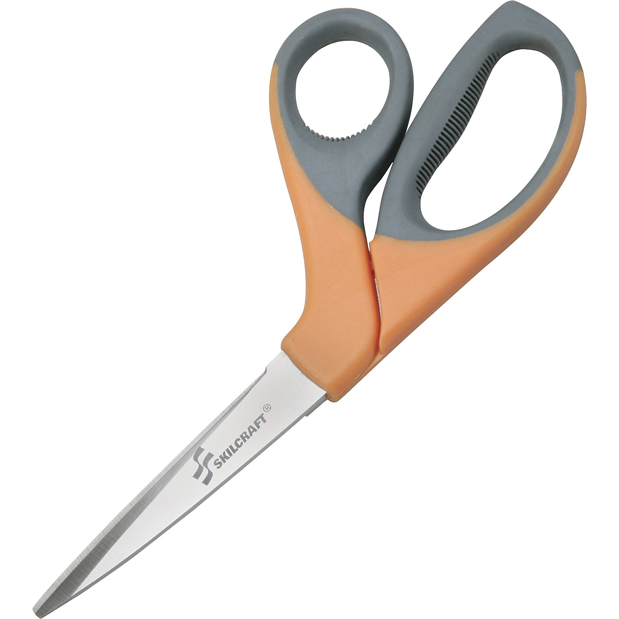 AbilityOne SKILCRAFT Bent Trimmers, 3.63" Cutting L, 8.3" Overall L, Bent-left/right, Stainless Steel, Orange, Black, 1 Each