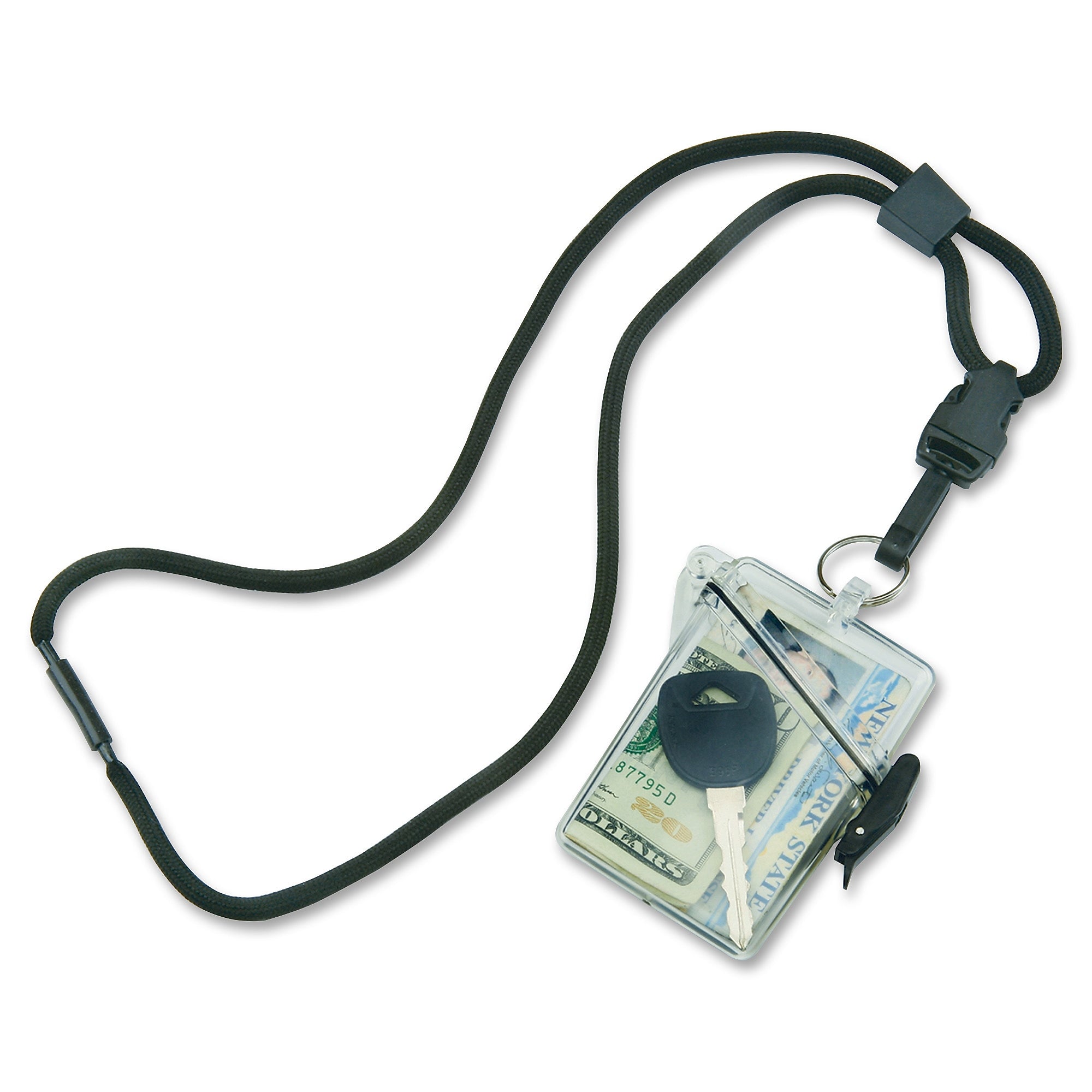 AbilityOne SKILCRAFT Neck Lanyard Waterprf Multi ID Holder, Plastic, 1 Dozen, Black, Black