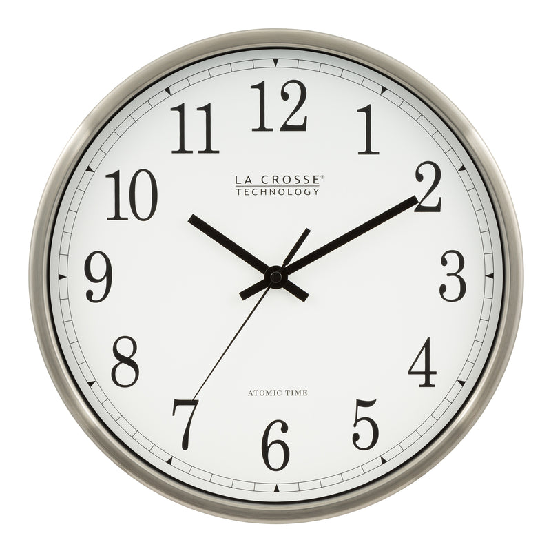 La Crosse Technology 12 Inch Atomic Analog Wall Clock, Stainless Steel (WT-3126B)